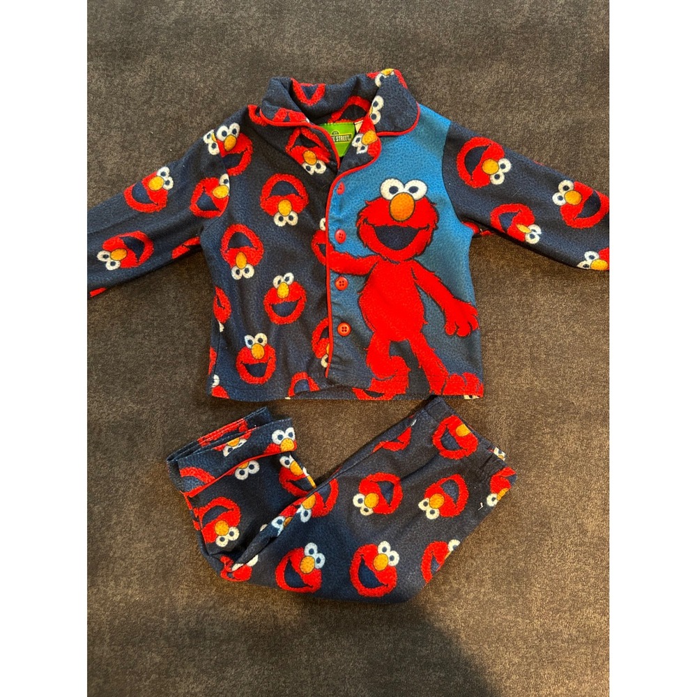 2010 Y2K Sesame Street Elmo Fleece Pajamas Set Infant 18M Button Front PJs